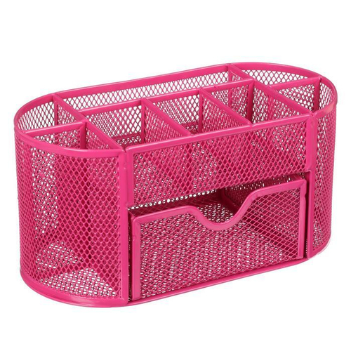 Подставка для канцелярских мелочей 9 отделений сетка металл розовая   5117884
