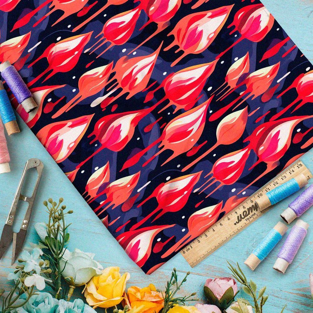 Ткань премиум шелк искусственный Армани фантазийные тюльпаны