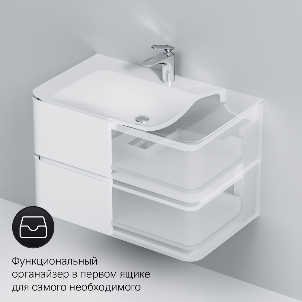 M30FHX0802WG Sensation, База под раковину, подвесная, 80 см, ящики, белый, глянцевая, шт