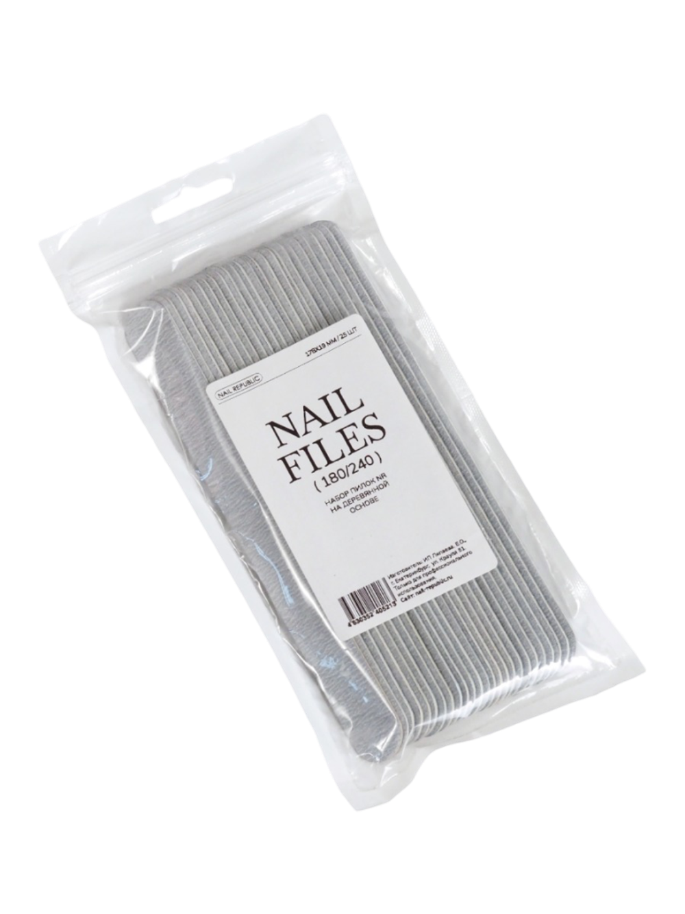 Пилка прямая 180/240 18 см Premium Nail Republic, 25 шт