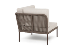 "Канны" угловой модуль плетеный из роупа, каркас алюминий коричневый (RAL8016) муар, роуп коричневый круглый, ткань бежевая 15052