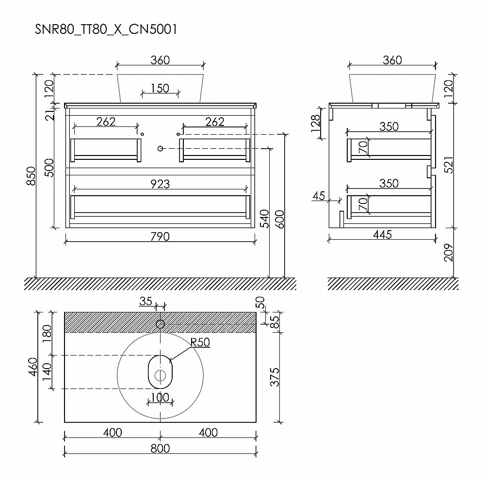 Тумба с раковиной Sancos SNOB R 80 со столешницей, белая матовый