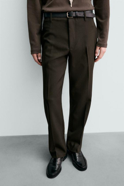 ZARA БРЮКИ ЧИНОС ИЗ 100% ШЕРСТИ ORIGINS, ТЕМНО-КОРИЧНЕВЫЙ