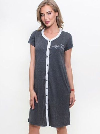 Уютный домашний халат на пуговицах (Размер: XL) (Цвет: темно-серый)