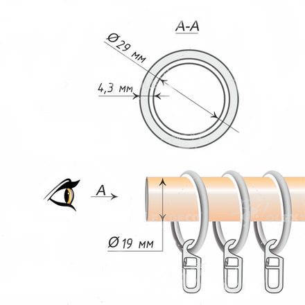 Кольцо бесшумное круглое металлическое для труб d19 мм, цвет белое золото ампир (10 шт)