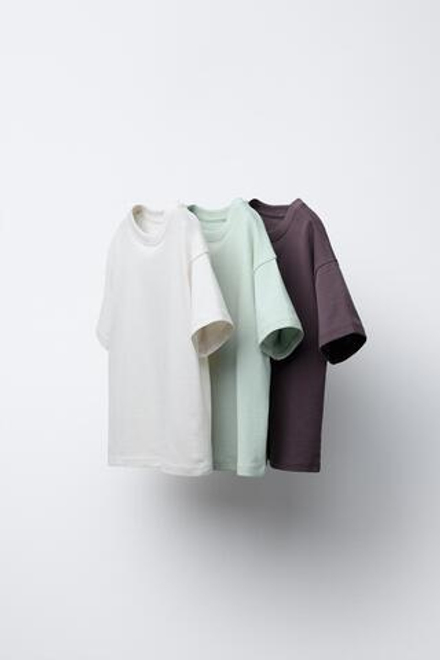 ZARA НАБОР ИЗ ТРЕХ ОДНОТОННЫХ ФУТБОЛОК, ЛИЛОВЫЙ