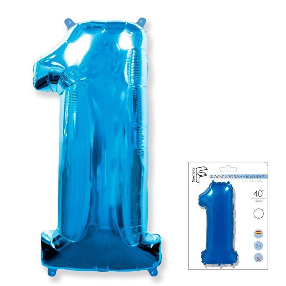 Шар (40"/102 см) Цифра "1" Синий в упаковке / One
