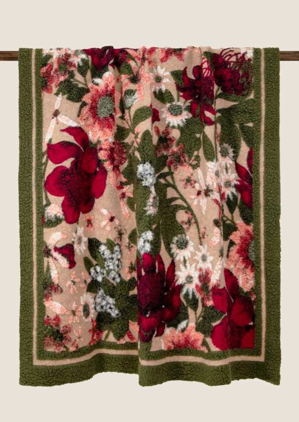 Плед 150x190 Frati Home Greenery бежевый с зеленым