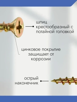 Саморезы по дереву и гипсокартону 4,8х127, цинк, набор 10 шт