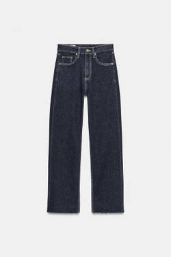 ZARA УКОРОЧЕННЫЕ РАСКЛЕШЕННЫЕ ДЖИНСЫ TRF С ВЫСОКОЙ ПОСАДКОЙ, ТЕМНЫЙ ИНДИГО