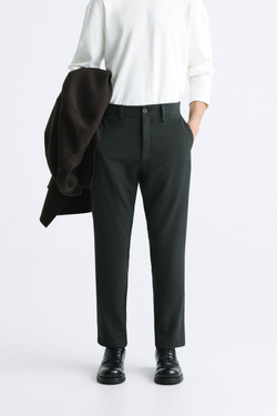 ZARA БРЮКИ КОМФОРТНОЙ ПОСАДКИ ИЗ РЕЛЬЕФНОЙ ТКАНИ, ХАКИ