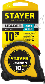 STAYER Leader, 10 м х 25 мм, рулетка с автостопом, Professional (3402-10-25)