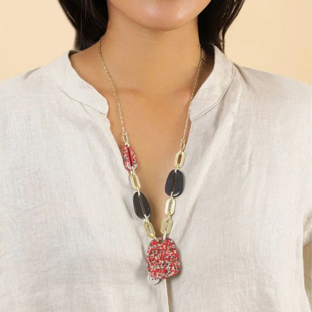 Колье Nature Bijoux, Sicilia, с далматинской яшмой в смоле и рогом, NB25.2-15-43602 (красный)