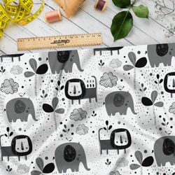 Ткань таффета африканские звери на белом фоне