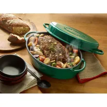Жаровня чугунная эмалированная с крышкой, 5.2 л, 41х25х15 см, овальная, зелёная, Big Green Egg