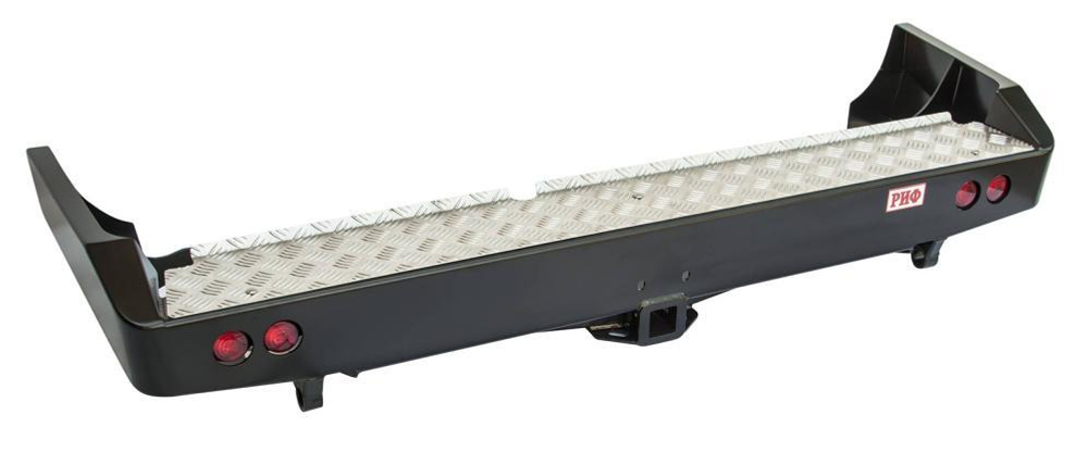 Бампер силовой задний Toyota Land Cruiser 80 с квадратом под фаркоп и фонарями РИФ