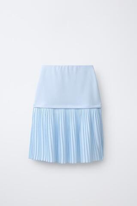 ZARA ЮБКА МИДИ В СКЛАДКУ, ГОЛУБОЙ