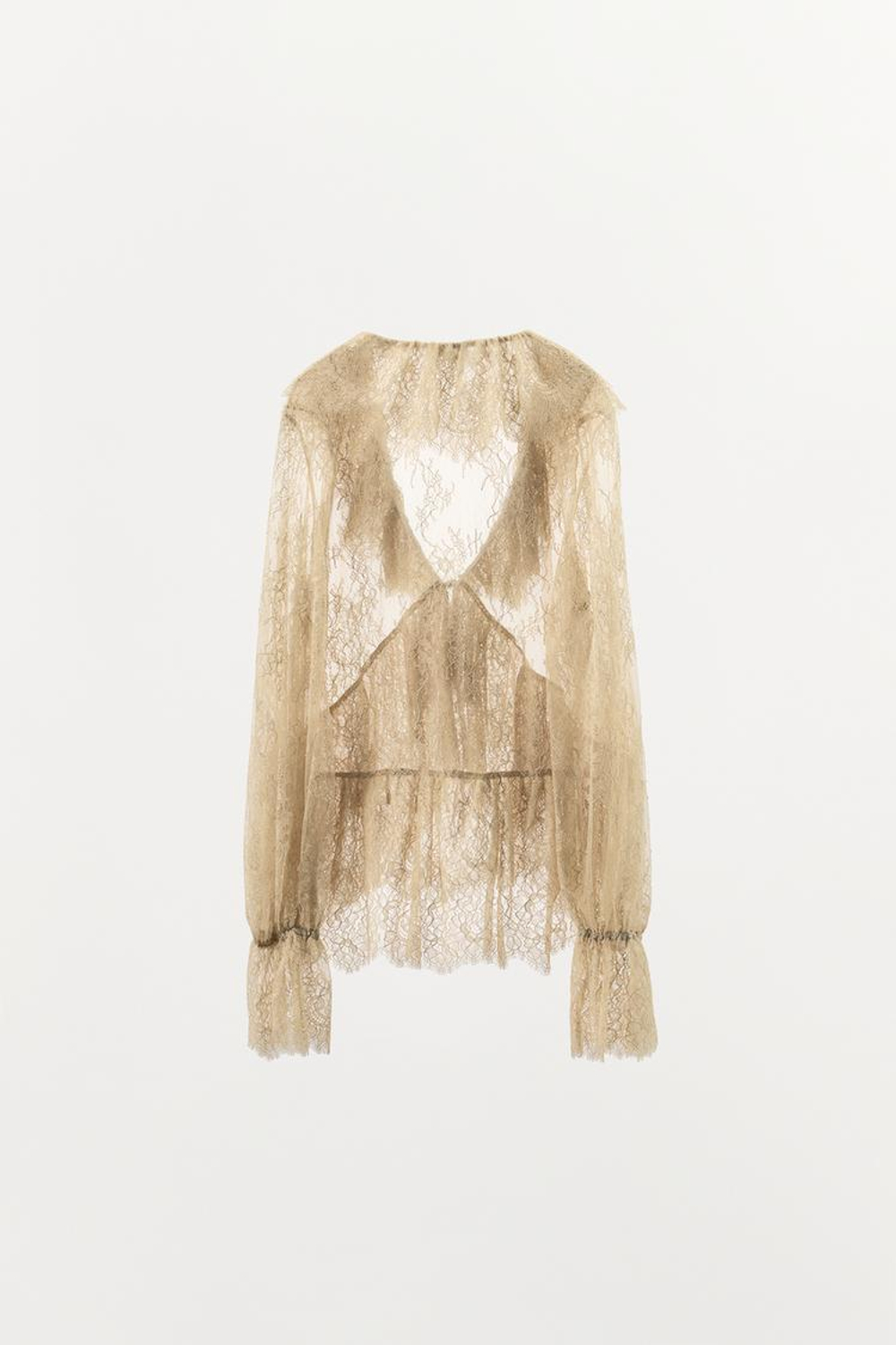 ZARA РУБАШКА ИЗ КРУЖЕВА С ВОЛАНАМИ — ZW COLLECTION LIMITED EDITION, ЭКРЮ