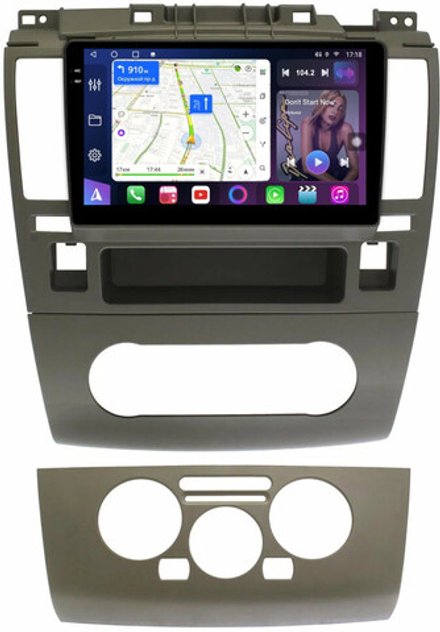 Магнитола для Nissan Tiida C11 2004-2013 (кондиционер/климат с прямоугольным экранчиком, рамка серая) - FarCar 1148CN монитор 9.5" QLED на Android 14, TS18, CarPlay, 4G SIM-слот