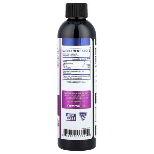 Zhou Nutrition, органическое масло черного тмина, холодный отжим, 240 мл (8 жидк. унций)
