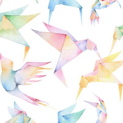 оригами колибри птицы акварель