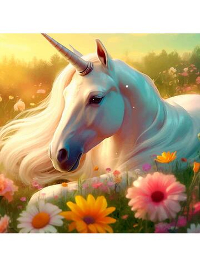 Алмазная мозаика 20х20см. "Белый единорог в поле" с полн.заполнен.на подрам. (Арт. НД-0944)