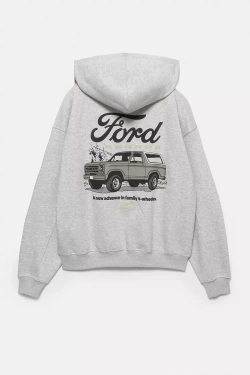 PULL&BEAR Толстовка на молнии Ford, серый меланж