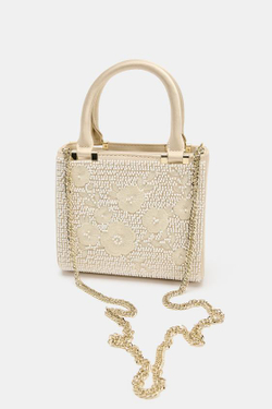 ZARA ЖЕСТКАЯ СУМКА С ВЫШИВКОЙ, ЭКРЮ