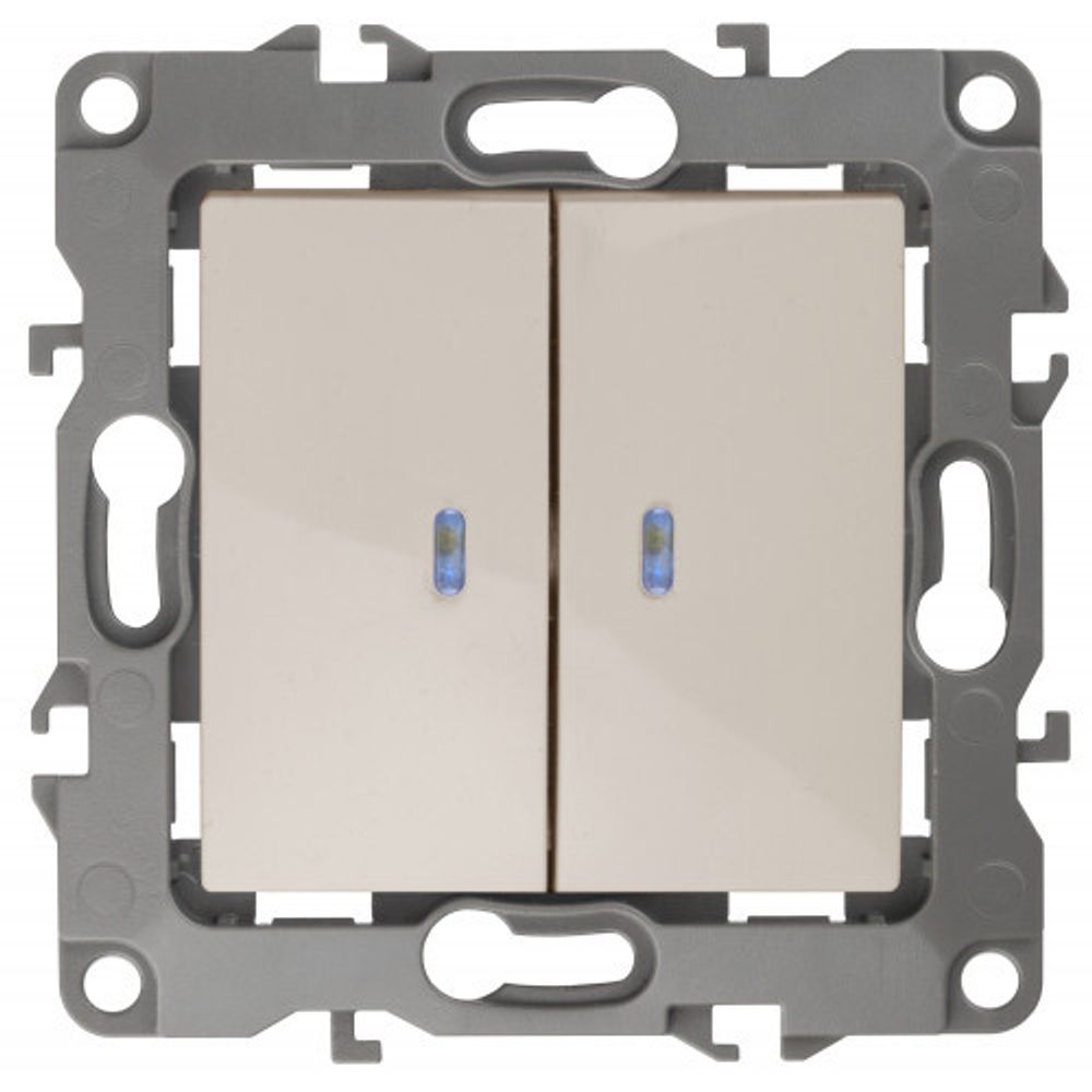 12-1105-02 ЭРА Выключатель двойной с подсветкой, 10АХ-250В, IP20, Эра12, слоновая кость