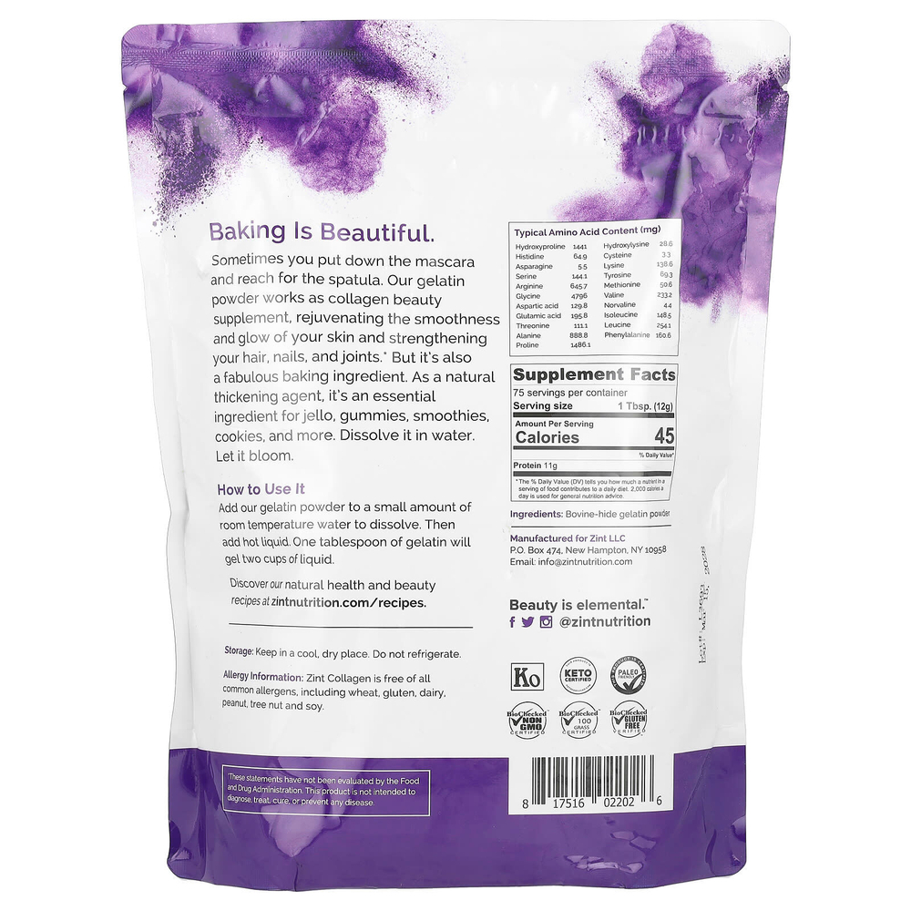 Zint, Протеиновый порошок для загустения желатина, говядина высшего качества, 907 г (2 фунта)