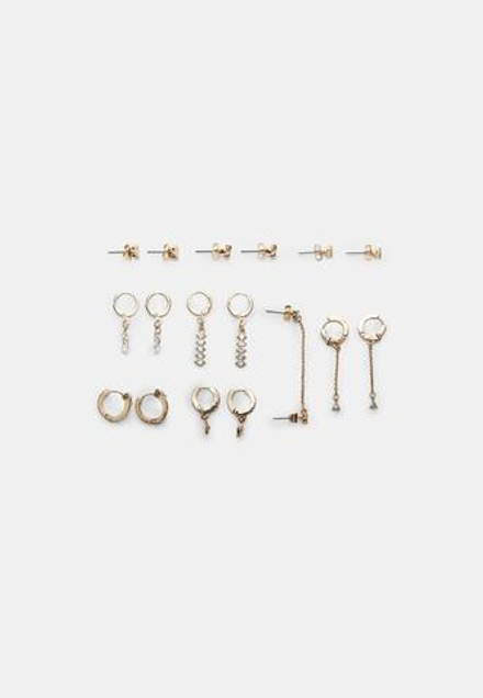 STRADIVARIUS Набор из 9 пар сережек с вишней и стразами, золотой