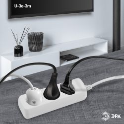 Удлинитель электрический ЭРА U-3e-3m-3x1,5 с заземлением 3 розетки 3м ПВС 3x1,5мм2 16А