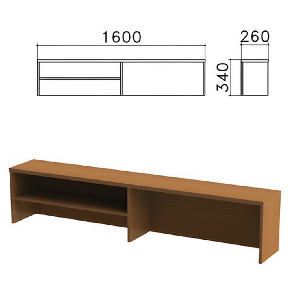 Надстройка для стола письменного &quot;Монолит&quot;, 1600х260х340, 1 полка, цвет орех гварнери, Н9.3