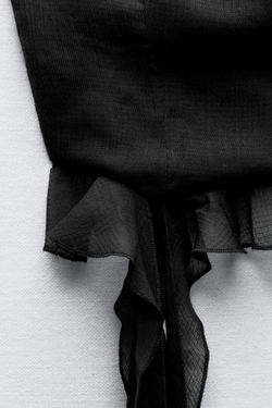 ZARA ТОП ИЗ ХЛОПКОВОГО МУСЛИНА С РЕЛЬЕФНЫМ ЦВЕТКОМ, ЧЕРНЫЙ