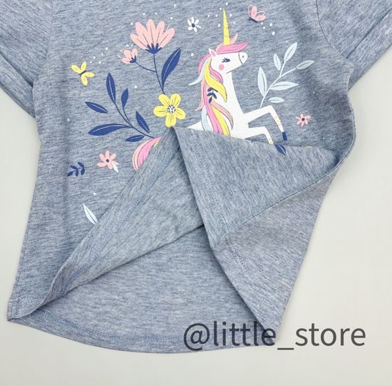 Футболка "Единороги в цветах" хлопковая, Серо-голубая