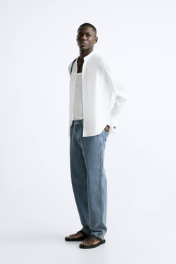 ZARA РУБАШКА ИЗ ЖАТОГО ХЛОПКА, БЕЛЫЙ