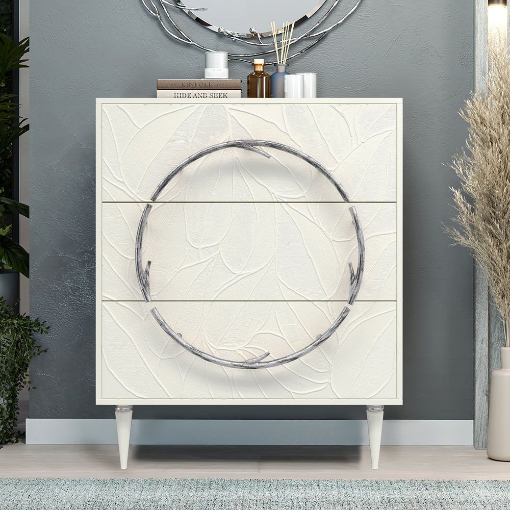 Комод Арт Колор leaves Классик Сильвер с 3 ящиками Белый опал