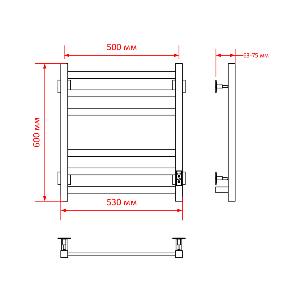 Полотенцесушитель MIXLINE TRIUMPH  60х50 (таймер, 312 Вт, 5 перекладин) электрический ЧЕРНЫЙ