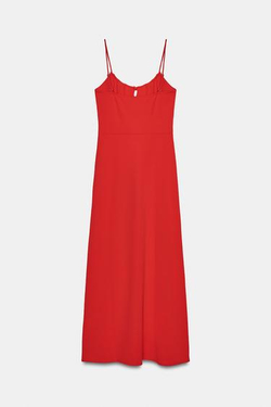ZARA СВОБОДНОЕ ПЛАТЬЕ МИДИ НА БРЕТЕЛЯХ, КРАСНЫЙ