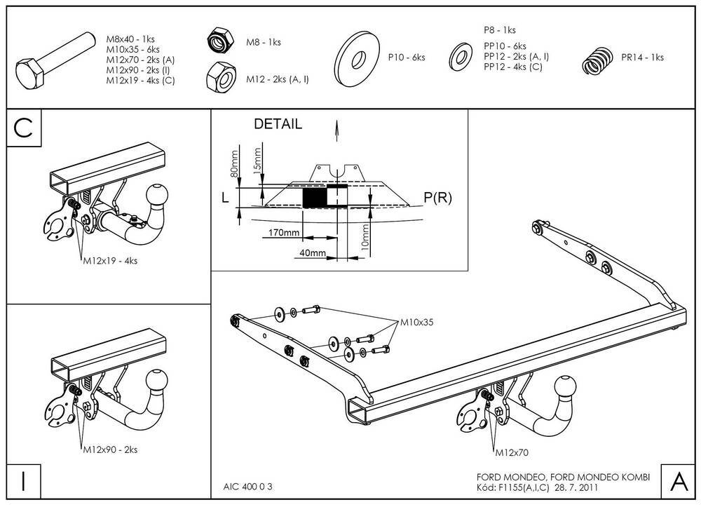 Фаркоп оцинкованный Galia F115A для Ford Mondeo седан/универсал 2007-2014(паспорт и сертификат в комплекте)(без электрики)