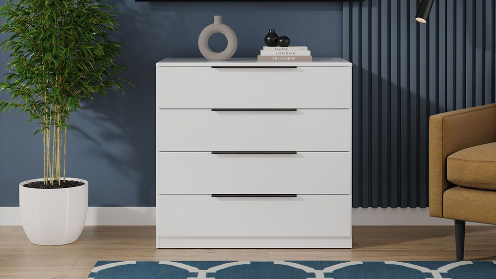 Комод для одежды с ящиками Белый Жемчуг/Белый глянец 4 ящика 92х51х87 см