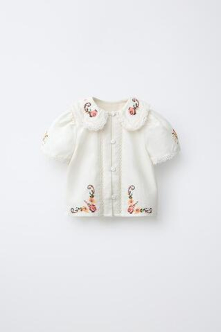 ZARA РУБАШКА С ВЫШИВКОЙ, ЭКРЮ