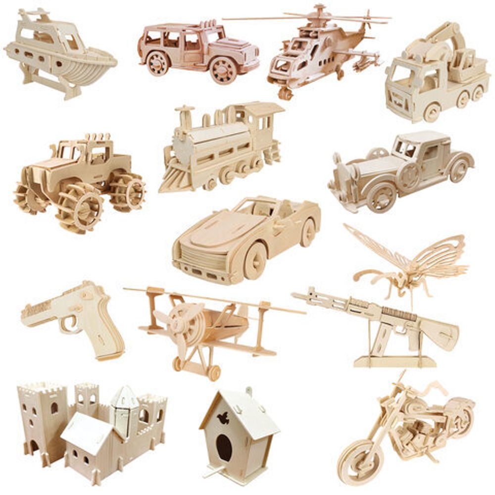 Сборная модель из дерева, АССОРТИ, 15 видов, РК