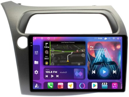Магнитола для Honda Civic 8 хэтчбэк 2006-2011 левый руль - FarCar 3233M монитор 9.5" 2K QLED на Android 13, TS10, CarPlay, 4G SIM-слот