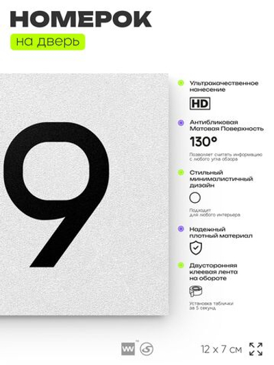 Номер на дверь 149, табличка на дверь для офиса, квартиры, кабинета, аудитории, склада, белая 120х70 мм, Айдентика Технолоджи
