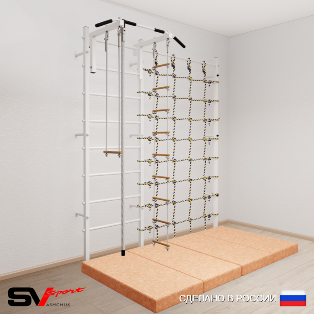 Шведская стенка Sv Sport 51640 (Турник стандарт/Канат/Лестница/Трапеция/Мат 2м/Канатный лаз)