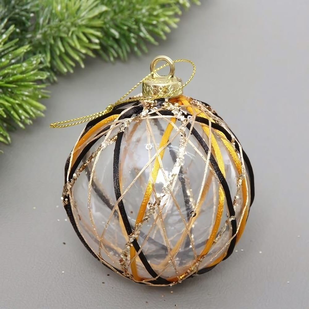 Новогодний шар "Изысканные узоры" 8 см, Чёрный/Золото (Серпантин)