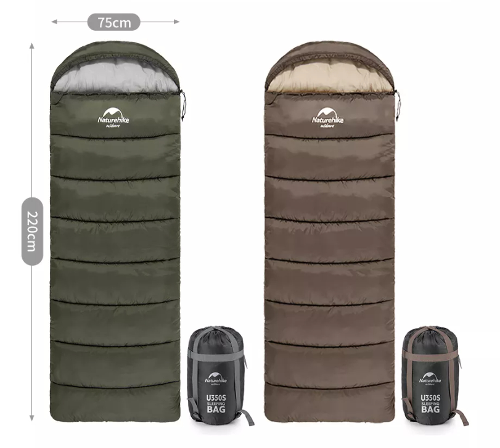 Мешок спальный Naturehike U350, (190х30)х75 см, (правый) (ТК: +1C), коричневый