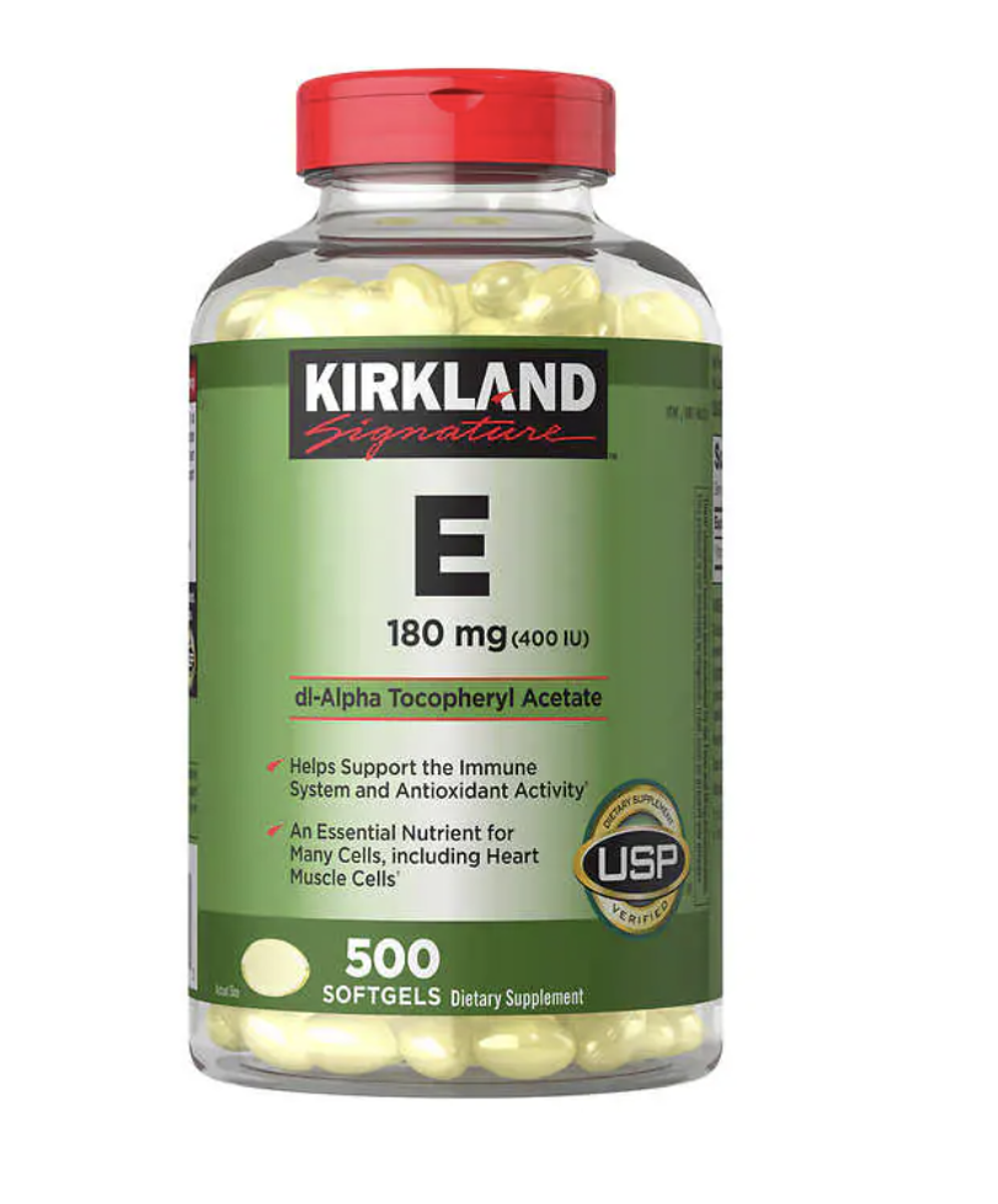 Фирменный витамин Е Kirkland 180 мг, 500 мягких таблеток