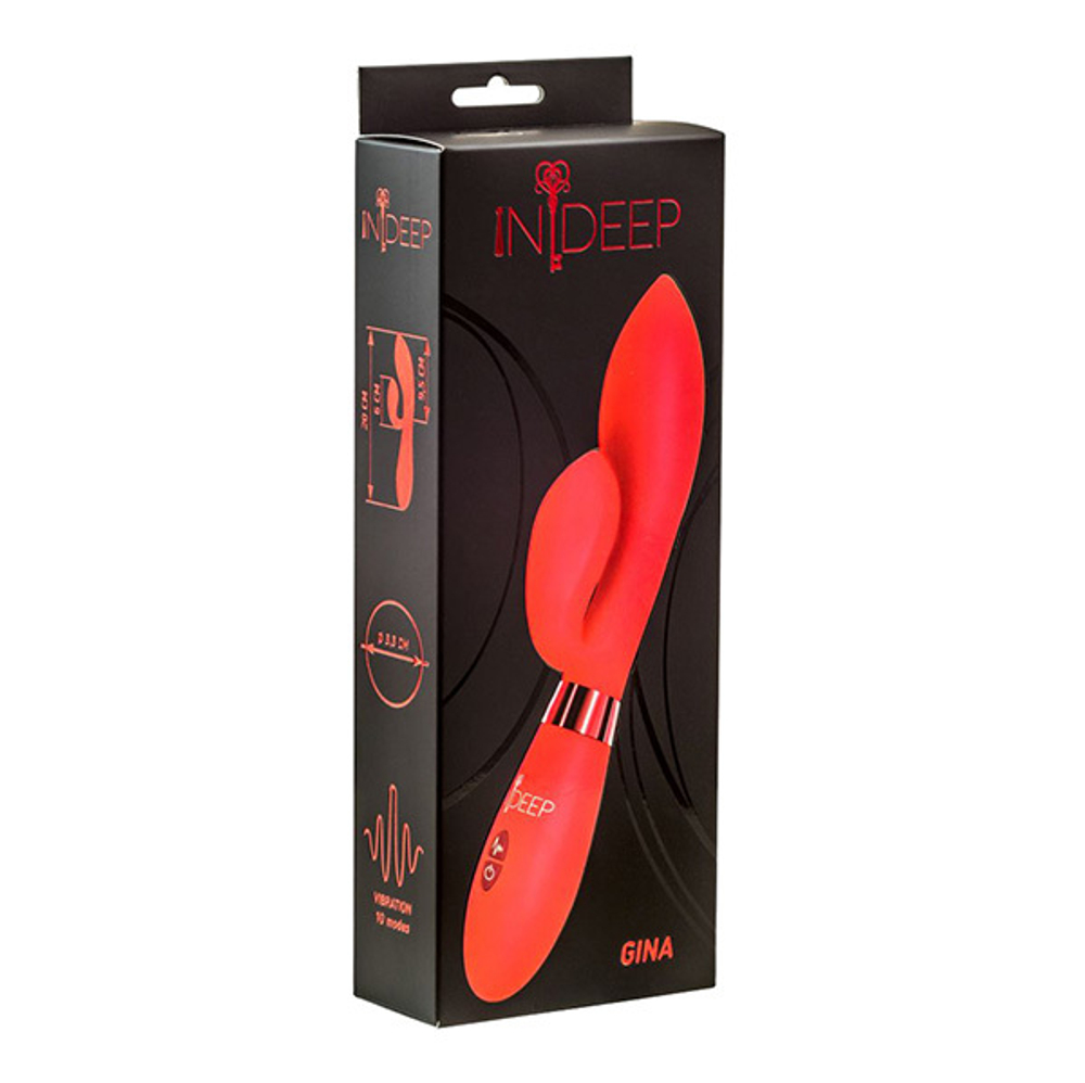Красный вибратор 20см с клиторальным отростком Indeep Gina Red